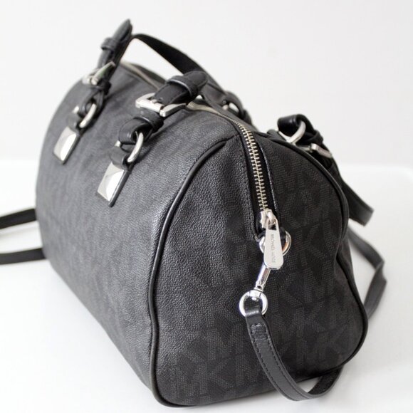 Michael Kors Grayson Medium Satchel Black Signature MK Monogram Logo Handbag - Picture 9 of 15